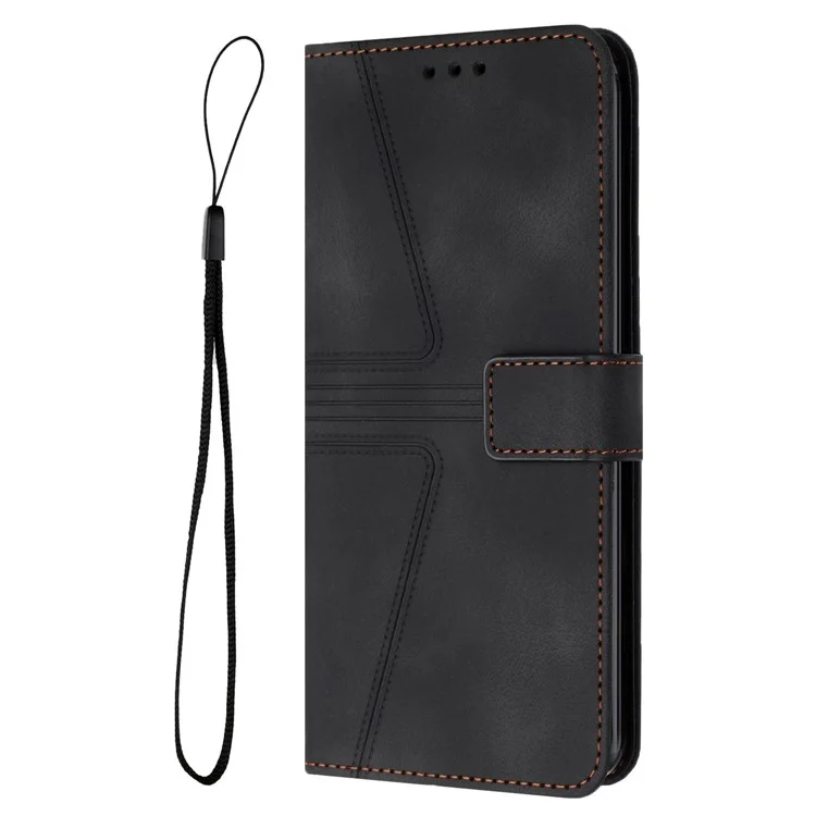 Pour Xiaomi 14T Case Triangle Imprinted Anti-Scratch Phone Wallet Cover - Noir