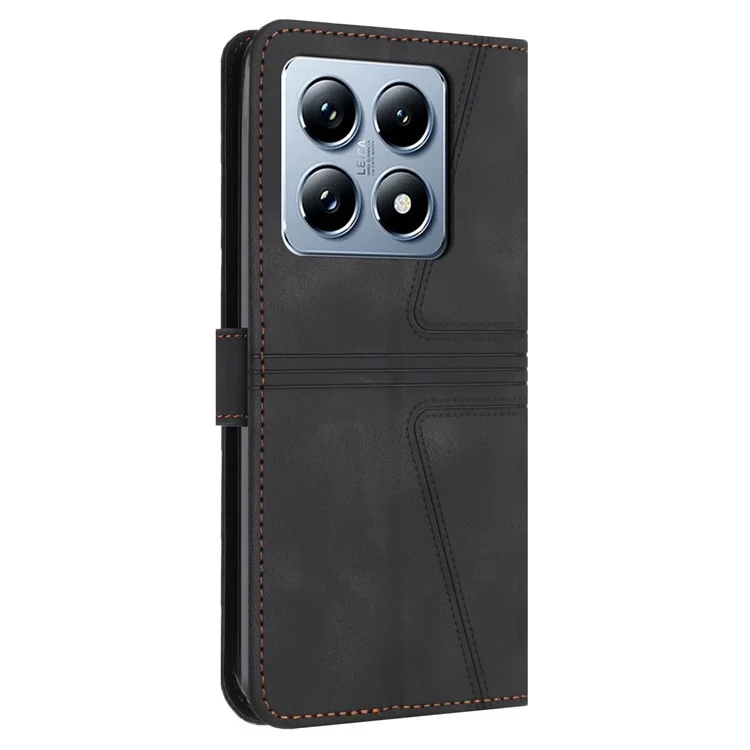 Pour Xiaomi 14T Case Triangle Imprinted Anti-Scratch Phone Wallet Cover - Noir
