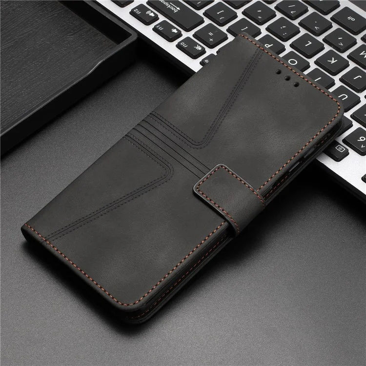Pour Xiaomi 14T Case Triangle Imprinted Anti-Scratch Phone Wallet Cover - Noir