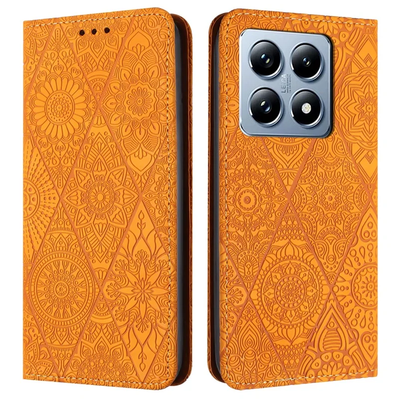 Für Xiaomi Redmi 14T Hülle Geprägte Blumenbrieftasche Leder -telefonabdeckung - Gelb