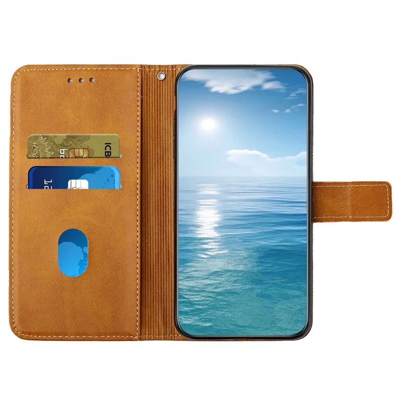 For Xiaomi 14T Leather Case Line Pattern Wallet Phone Cover - Yellow