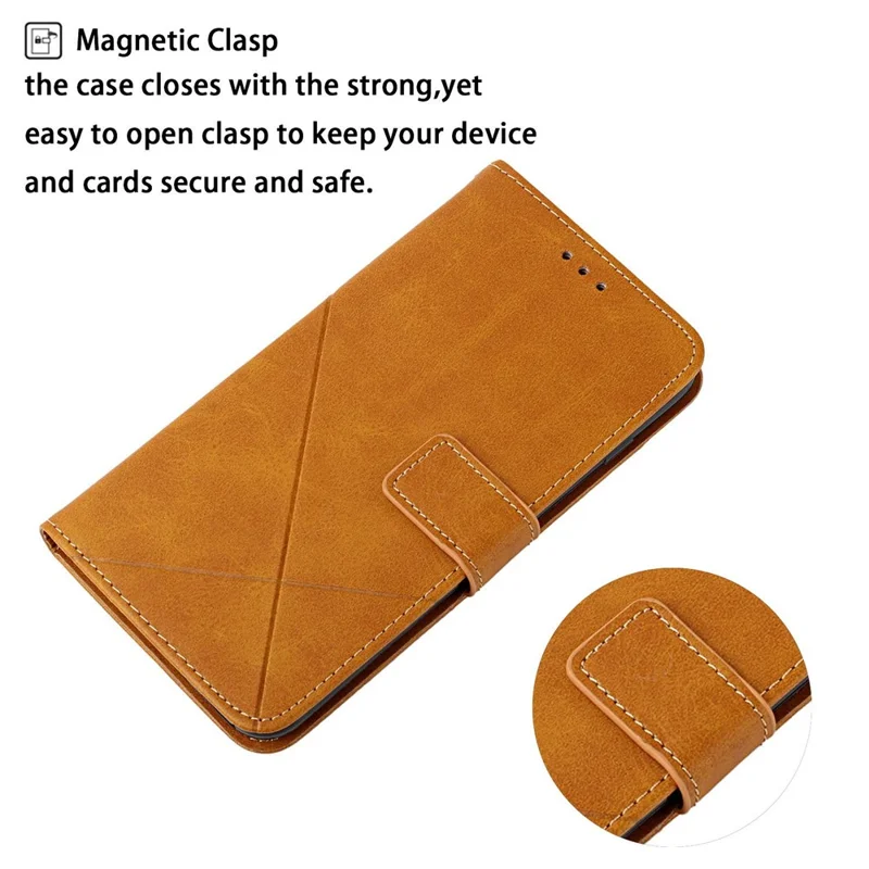 For Xiaomi 14T Leather Case Line Pattern Wallet Phone Cover - Yellow