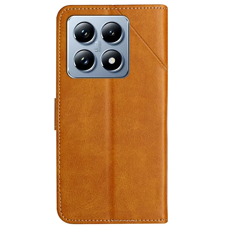 For Xiaomi 14T Leather Case Line Pattern Wallet Phone Cover - Yellow