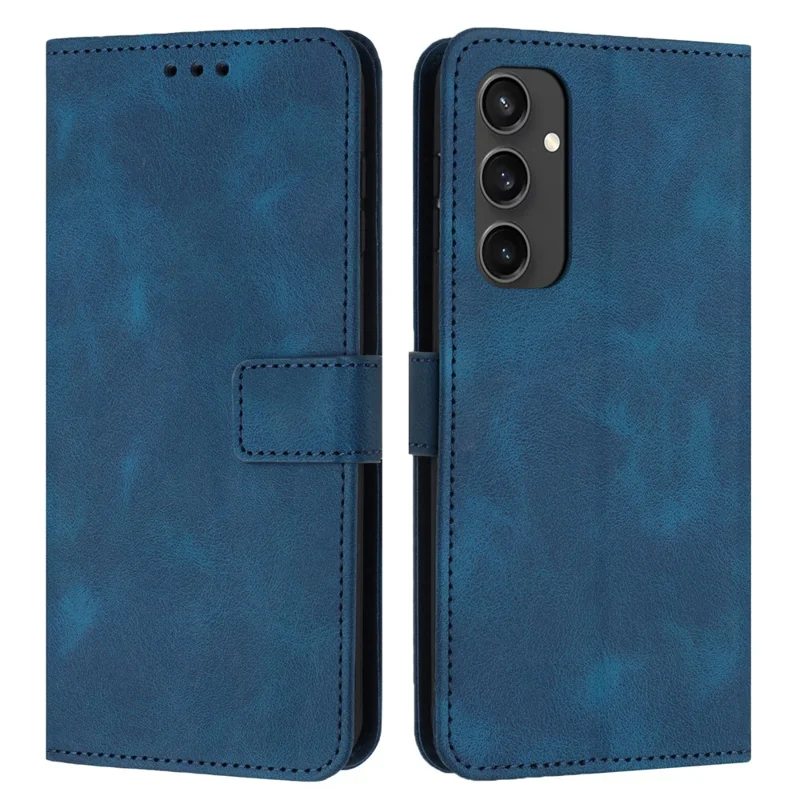 For Samsung Galaxy S24 FE Leather Case Solid Color Wallet Protective Phone Cover - Blue