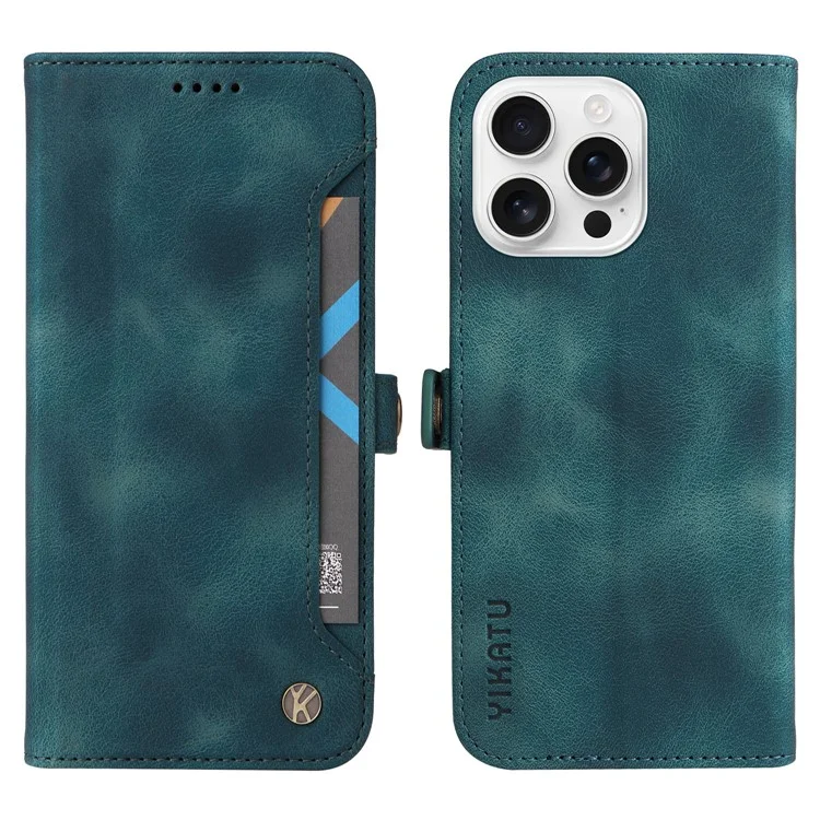 Yikatu YK-002 Para Iphone 16 Pro Max Case Wallet PU Cubierta de Teléfono Con Ranura Para Tarjeta Exterior - Azul