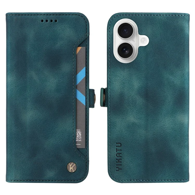 Yikatu YK-002 Для Iphone 16 Case Wallet PU Кожаная Телефонная Крышка с Наружной Картой Слот - Синий