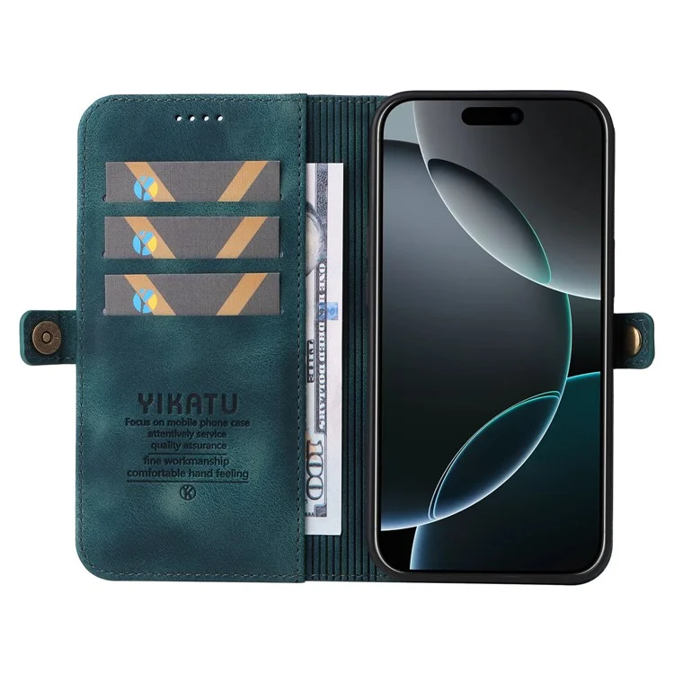 Yikatu YK-002 Para Iphone 16 Pro Case Wallet PU Cubierta de Teléfono Con Ranura Para Tarjeta Exterior - Azul