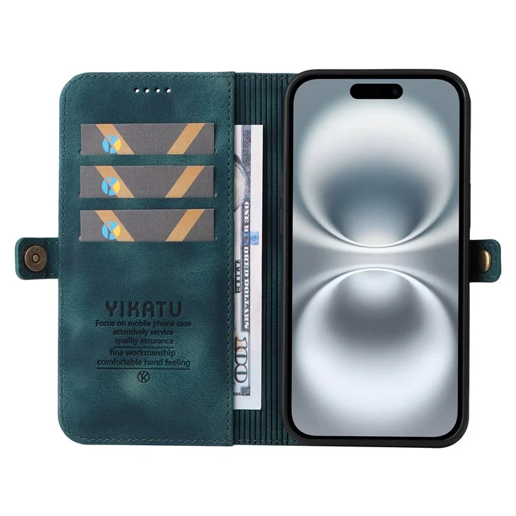 Yikatu YK-002 Для Iphone 16 Plus Case Wallet PU Кожаный Телефон с Помощью Слота Для Внешней Карты - Синий