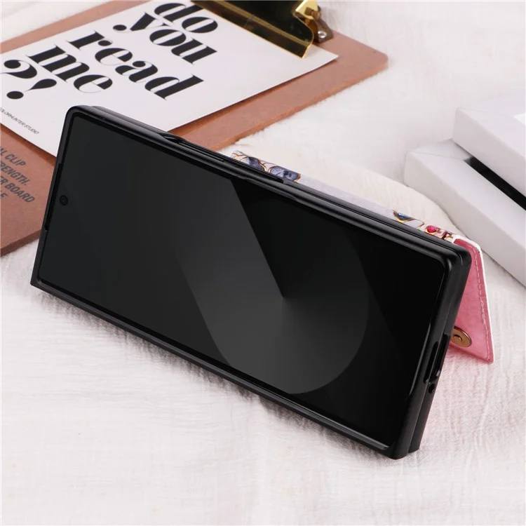Für Samsung Galaxy Z Fold6 5G Hülle Blumenleder+pc RFID Blocking Phone Cover Card Slots - Rose
