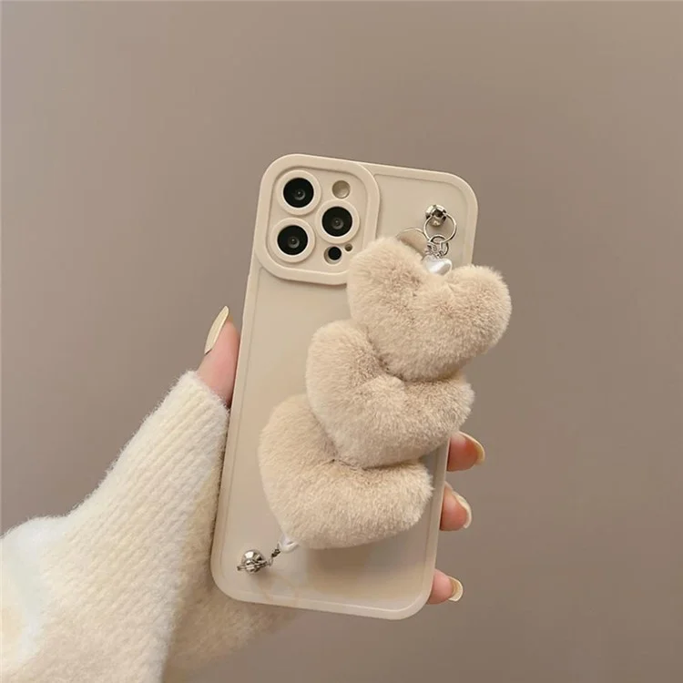 Para Iphone 16 Pro Case Case Fluffy Heart Pulseira TPU Tampa