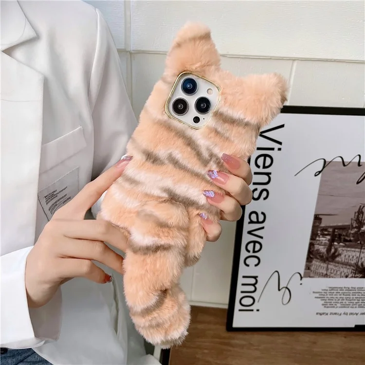 Para Iphone 15 Pro Case Lindo Tigre Patrón Peludo Tpu Portada de Teléfono Cálido - Naranja