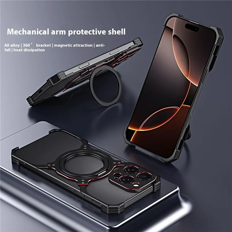 For iPhone 16 Pro Kickstand Case Metal Bumper Magnetic Phone Cover - Gold / Silver