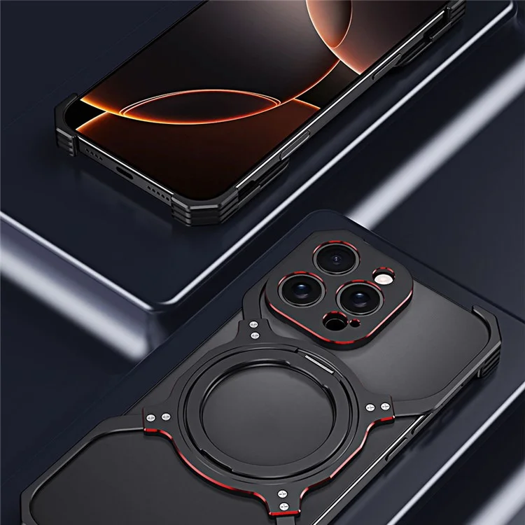 For iPhone 16 Pro Kickstand Case Metal Bumper Magnetic Phone Cover - Gold / Silver