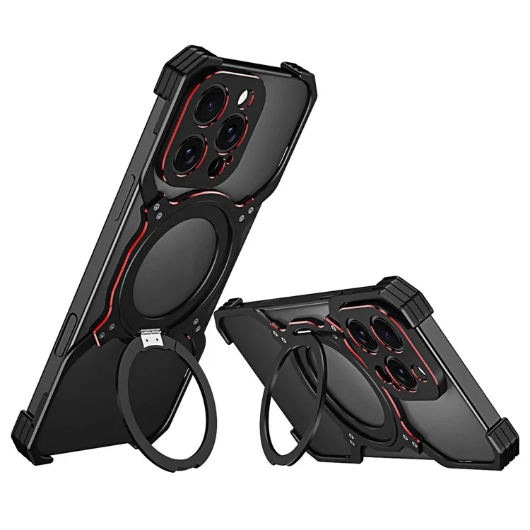 Per Iphone 16 Pro Max Kickstand Case Metal Bumper Magnetic Telefono - Nero / Rosso