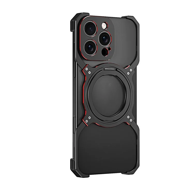 Per Iphone 16 Pro Max Kickstand Case Metal Bumper Magnetic Telefono - Nero / Rosso