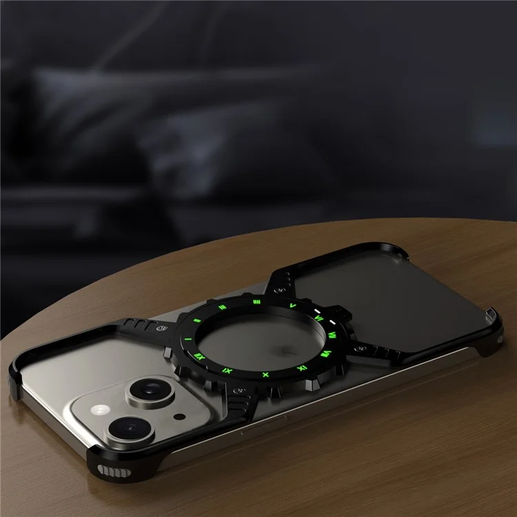Per Iphone 15 / 14 / 13 Case Magnetic Kickstand in Lega di Alluminio+pc Dissipazione di Calore Del Paraurti Del Paraurti - Nero