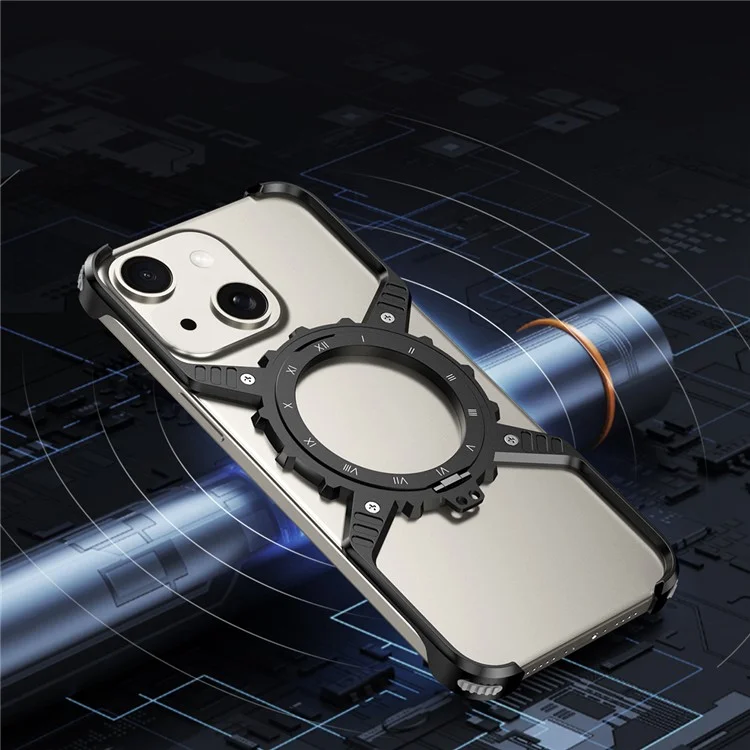 Per Iphone 15 / 14 / 13 Case Magnetic Kickstand in Lega di Alluminio+pc Dissipazione di Calore Del Paraurti Del Paraurti - Nero
