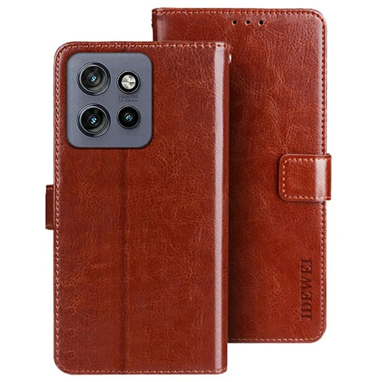 Idewei Для Motorola Edge 50 Neo 5g Стенд Case Crase Crazy Horse Texture Кожаная Телефонная Крышка Телефона - Коричневый
