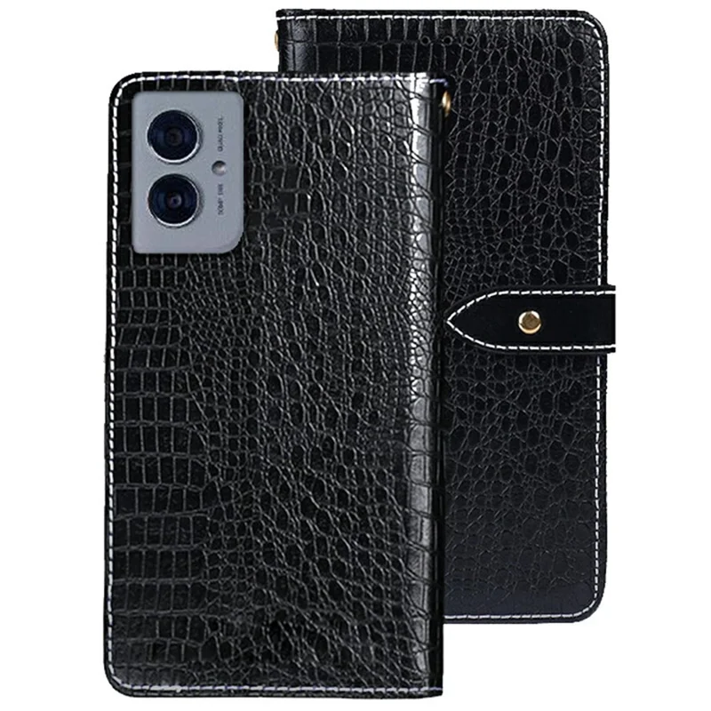 IDEWEI For Motorola Moto G55 5G Case Crocodile Texture PU Leather Flip Phone Cover - Black