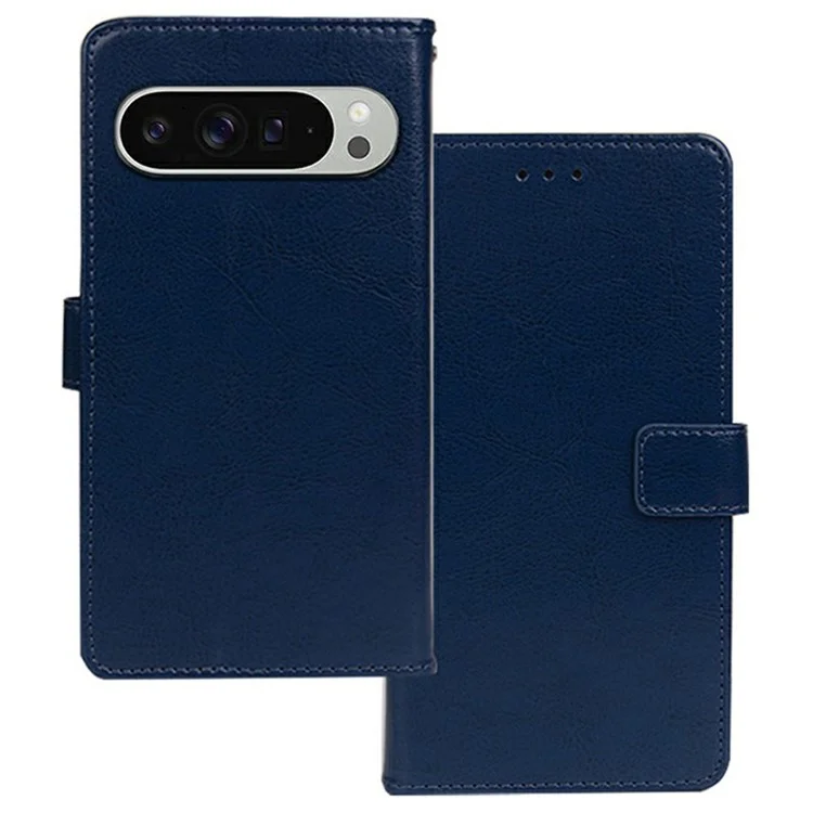 Idewei Pour Google Pixel 9 Pro XL Téléphone Carte de Cartes à Couverture en Cuir Texture Crazy Horse - Bleu