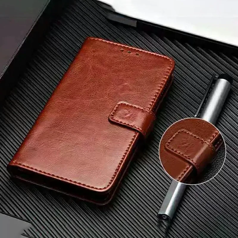 Idewei Para Google Pixel 9 Pro XL Stand Case Crazy Horse Texture Cuero Cover - Marrón
