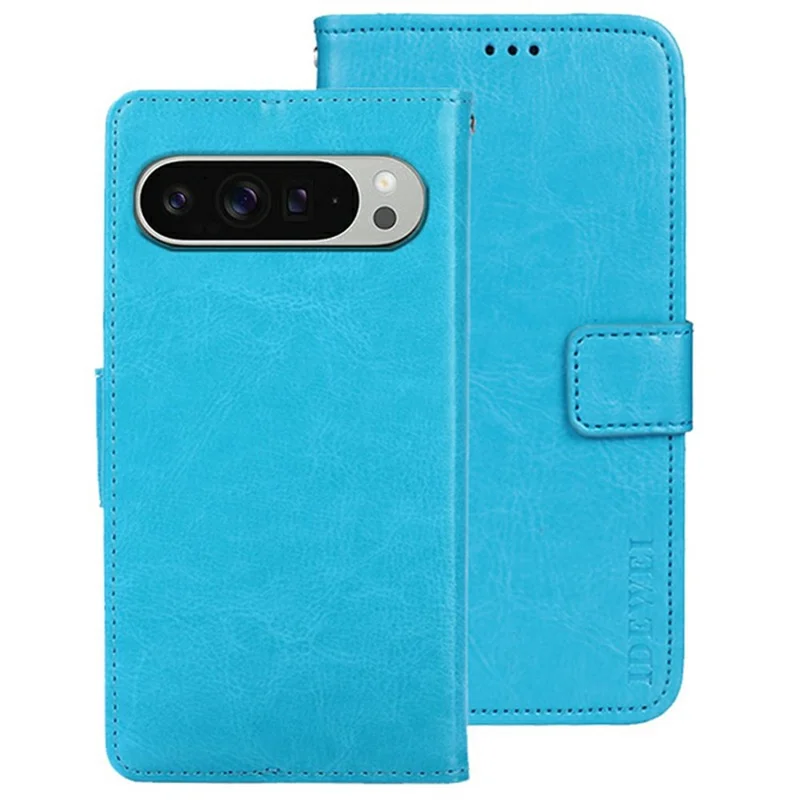 IDEWEI For Google Pixel 9 Pro XL Stand Case Crazy Horse Texture Leather Phone Cover - Sky Blue