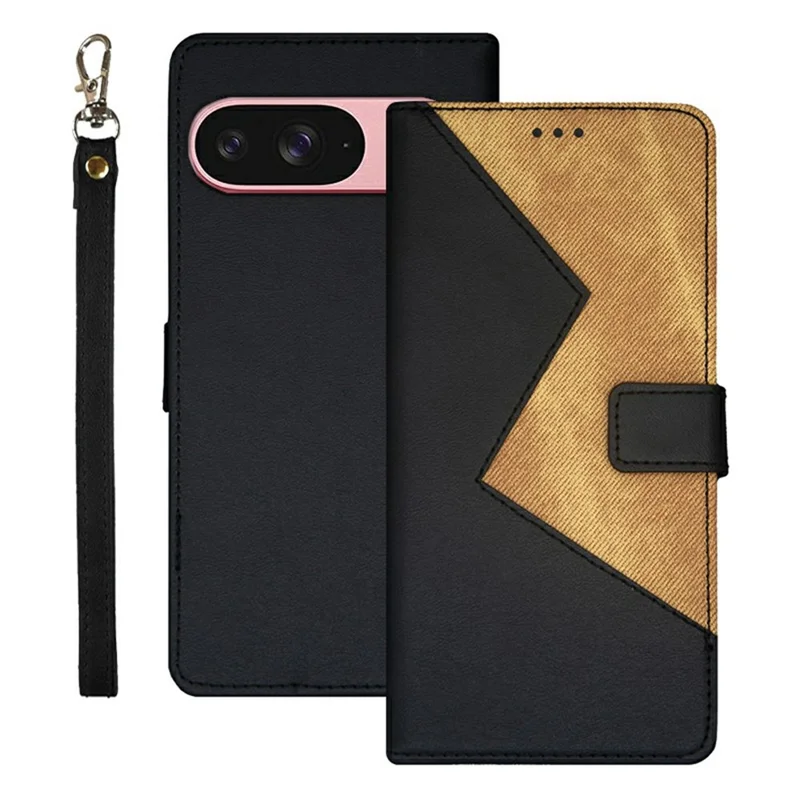 Idewei Для Google Pixel 9 / 9 Pro Case Slots Splicing Color Leather Phone Cover - Черный