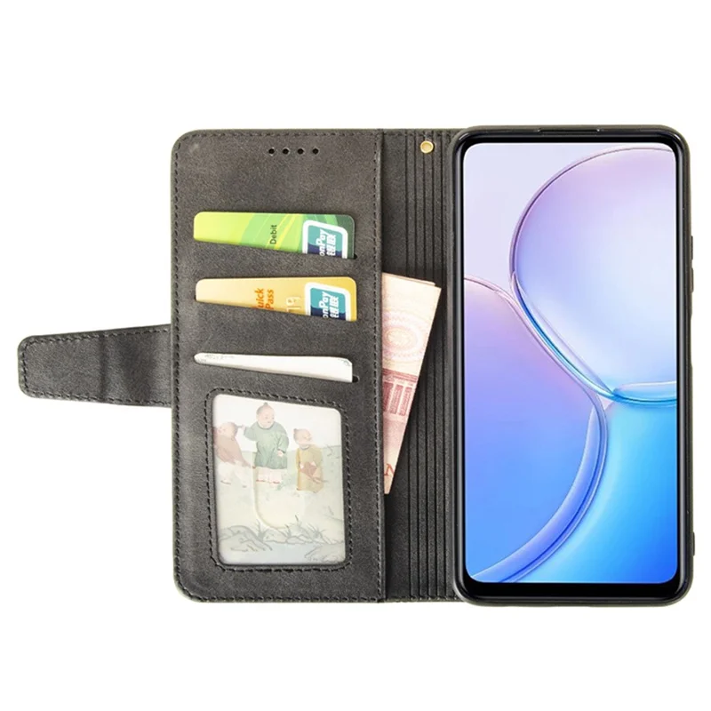 IDEWEI For iPhone 16 Plus Case Leather Wallet Phone Cover Stand Calf Texture - Grey