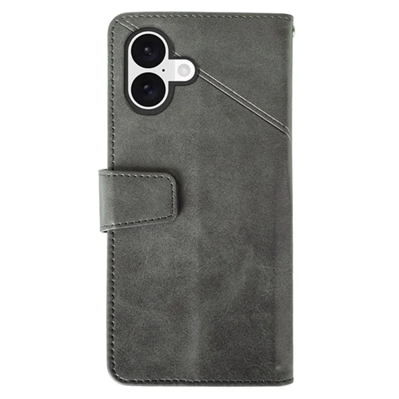 IDEWEI For iPhone 16 Plus Case Leather Wallet Phone Cover Stand Calf Texture - Grey