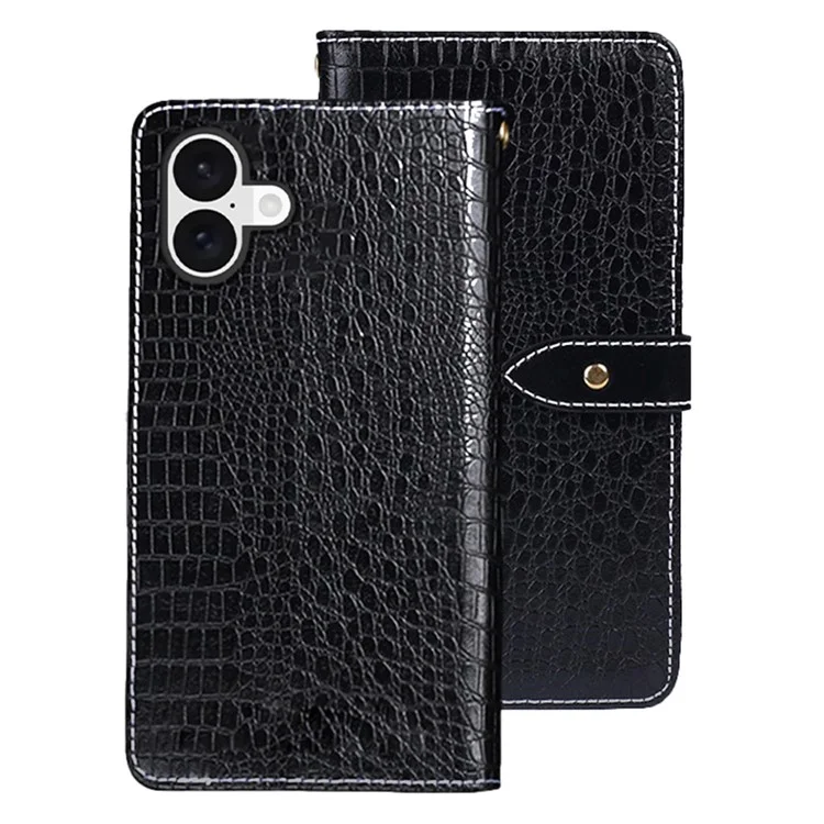 Idewei Per Iphone 16 Case Crocodile Texture PU Coperchi - Nero