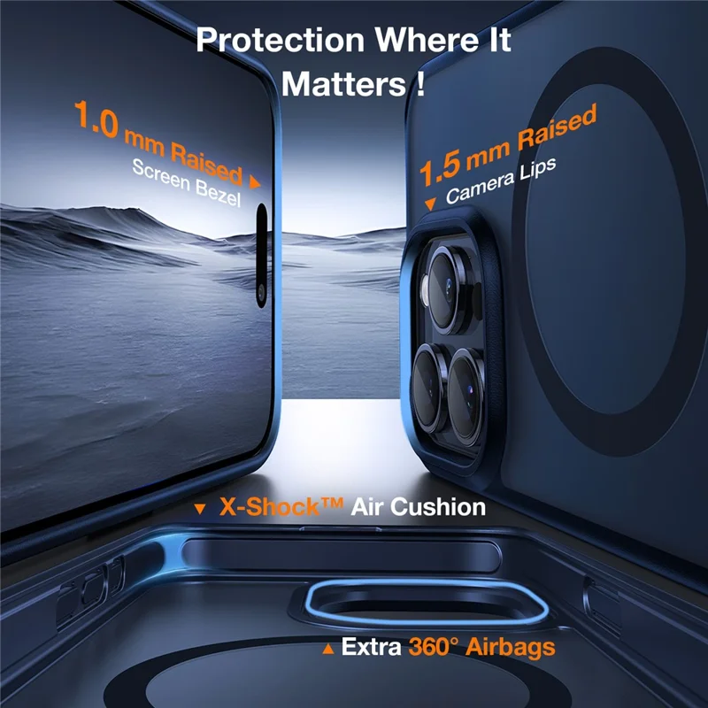 TORRAS For iPhone 15 Pro Max Case Kickstand TPU+PC Phone Cover Compatible with MagSafe - Navy Blue