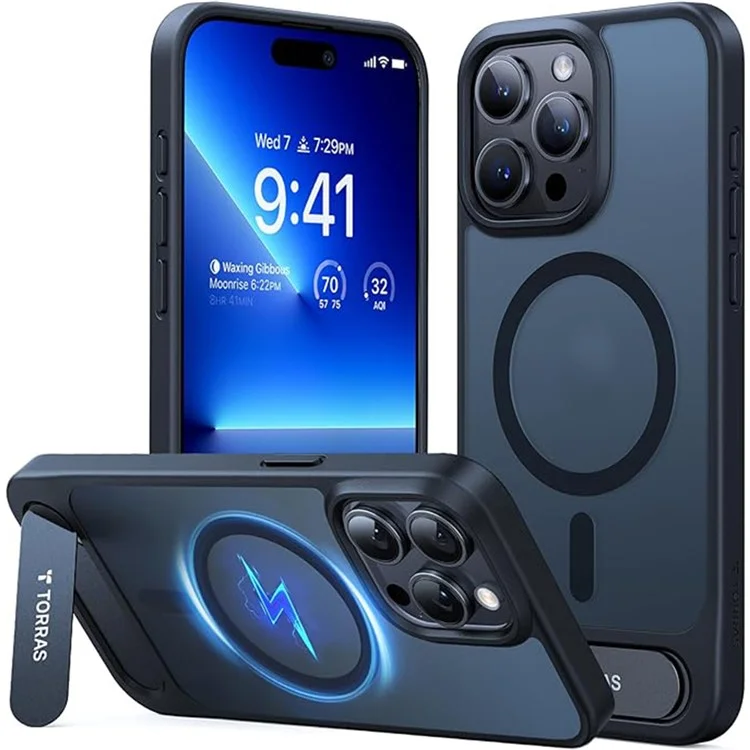 Torras Für Iphone 15 Pro Case Kickstand TPU+PC -telefonabdeckung Kompatibel Mit Magsafe - Schwarz