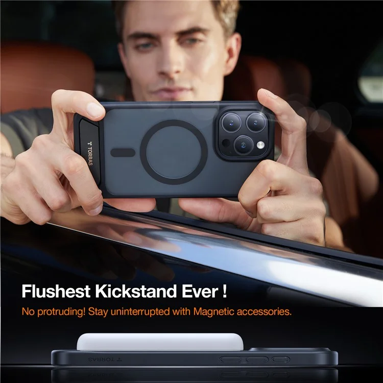 Torras Für Iphone 15 Pro Case Kickstand TPU+PC -telefonabdeckung Kompatibel Mit Magsafe - Schwarz