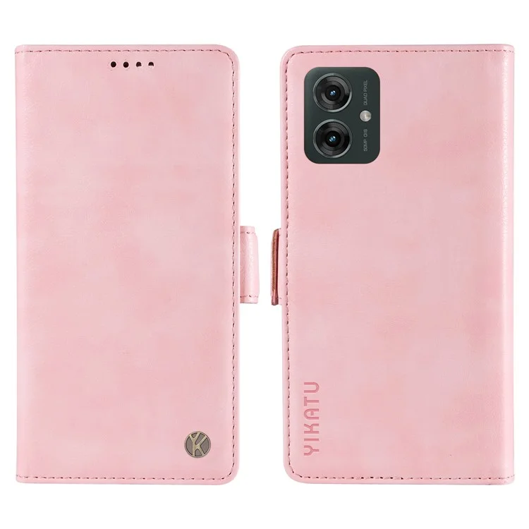 YIKATU YK-007 For Motorola Moto G55 5G Case Side Buckle PU Leather Phone Cover Litchi Texture - Pink