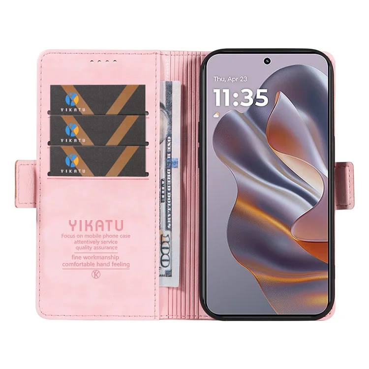 YIKATU YK-007 For Motorola Moto G55 5G Case Side Buckle PU Leather Phone Cover Litchi Texture - Pink