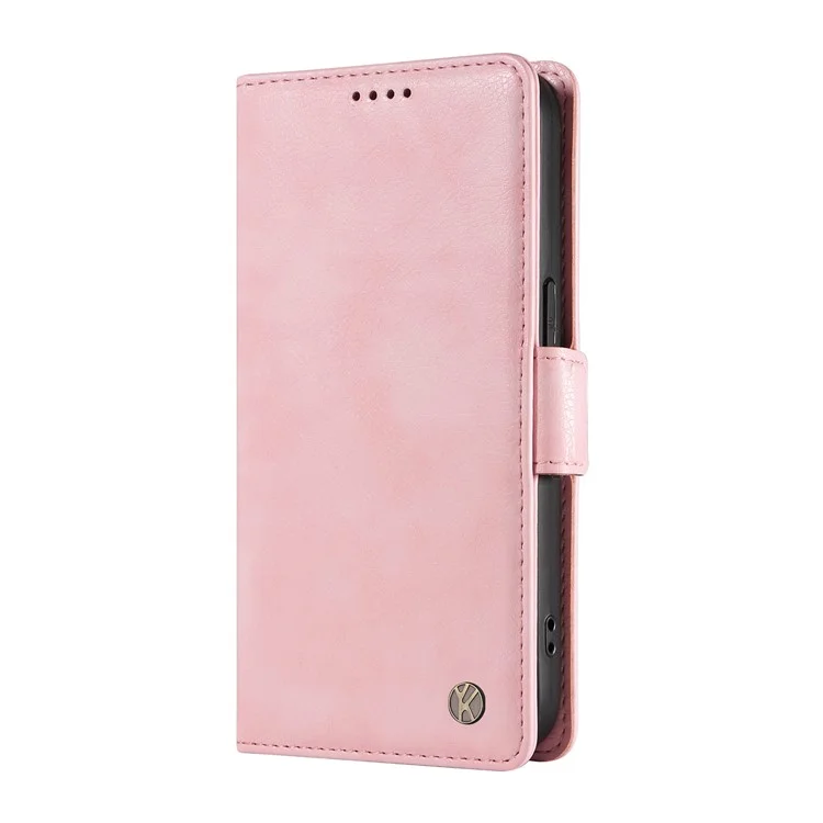 YIKATU YK-007 For Motorola Moto G55 5G Case Side Buckle PU Leather Phone Cover Litchi Texture - Pink