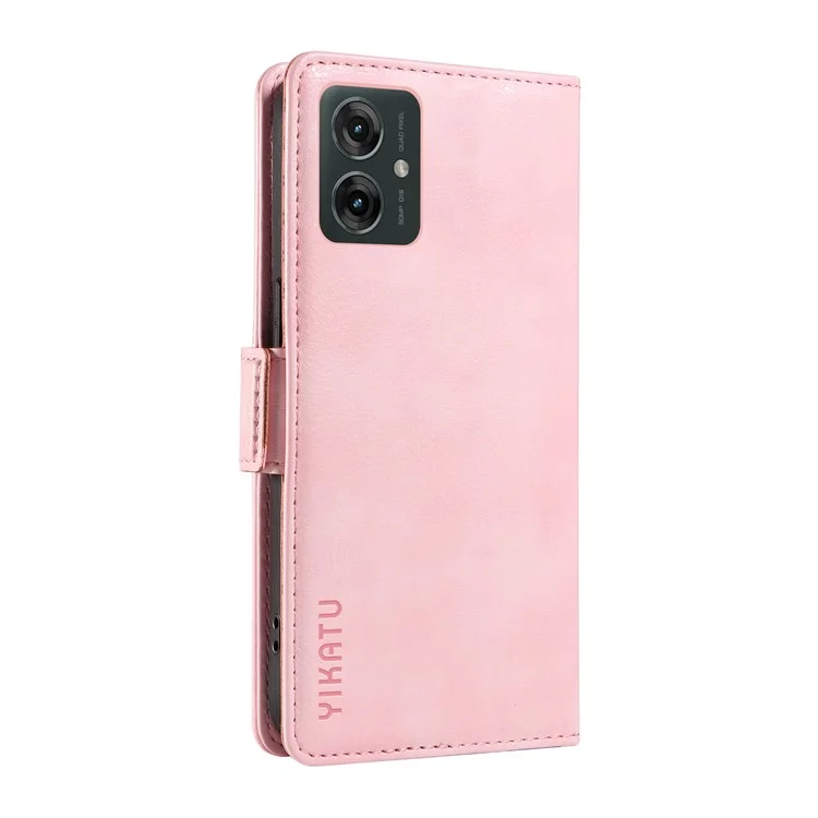 YIKATU YK-007 For Motorola Moto G55 5G Case Side Buckle PU Leather Phone Cover Litchi Texture - Pink