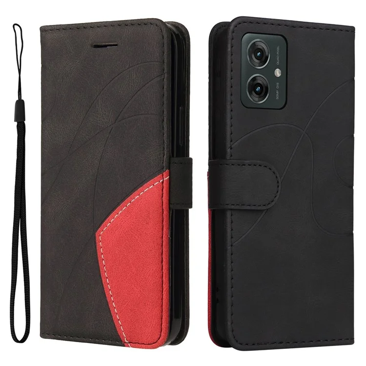 KT Leather Series-1 Для Motorola Moto G55 5G Кожаный Чехол Crown Core Cople Cople Cover Swellet Stand - Черный