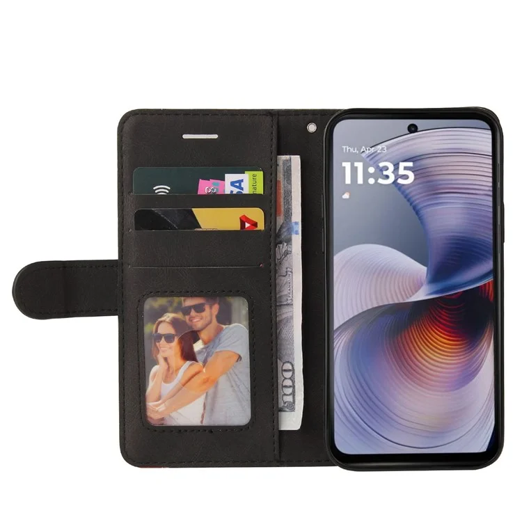 KT Leather Series-1 Для Motorola Moto G55 5G Кожаный Чехол Crown Core Cople Cople Cover Swellet Stand - Черный