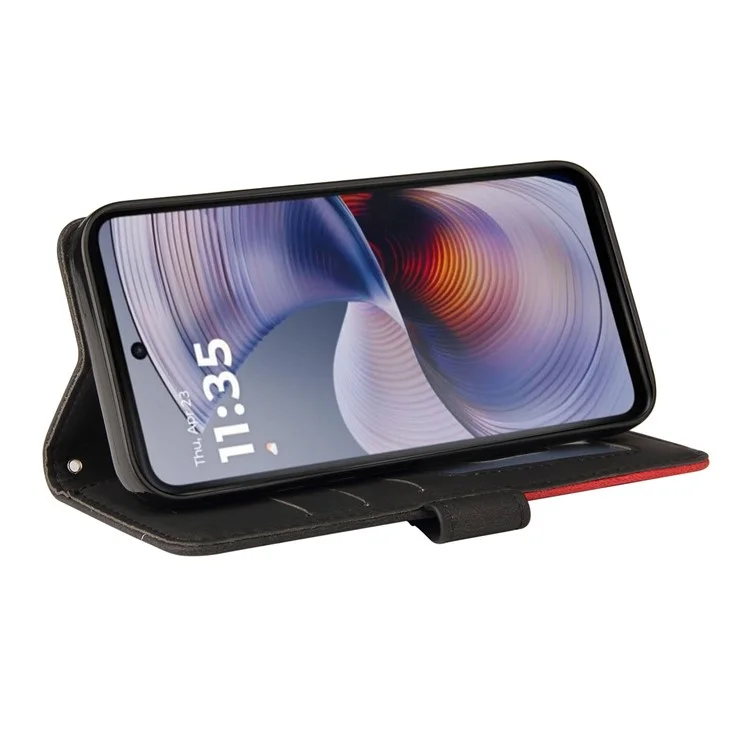 KT Leather Series-1 Для Motorola Moto G55 5G Кожаный Чехол Crown Core Cople Cople Cover Swellet Stand - Черный