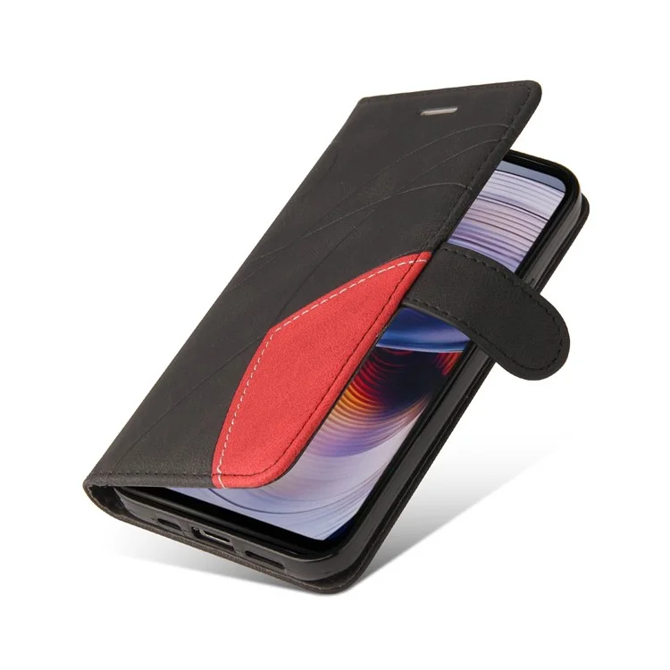 KT Leather Series-1 Для Motorola Moto G55 5G Кожаный Чехол Crown Core Cople Cople Cover Swellet Stand - Черный