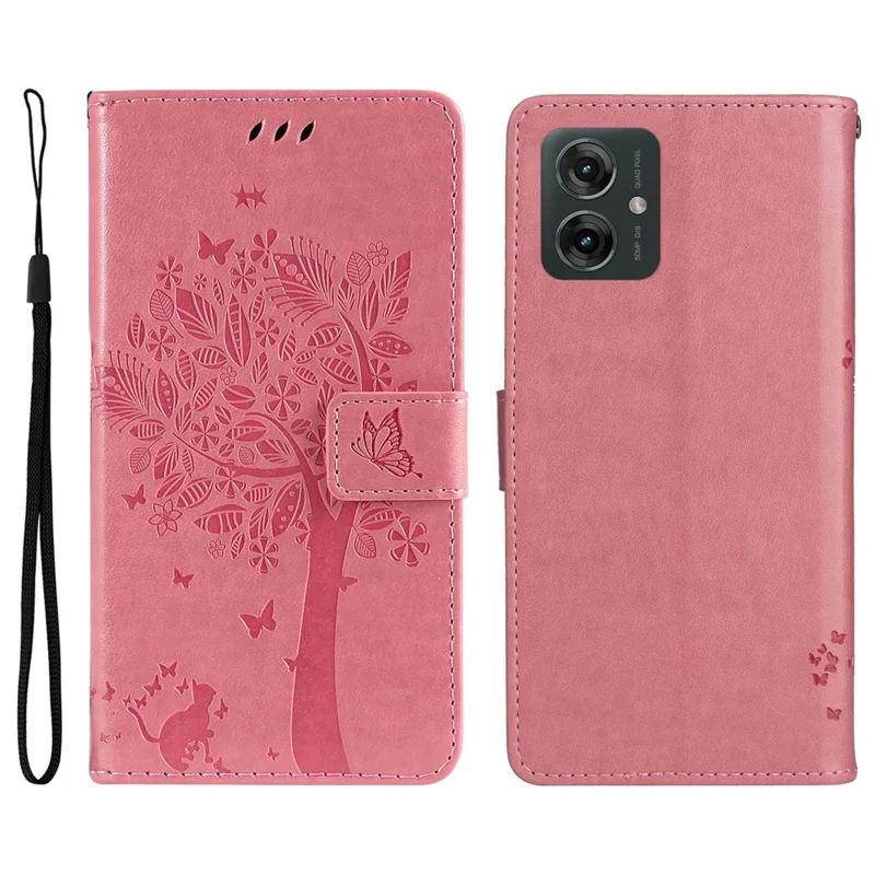 KT Impresión de Flores Series-3 Para Motorola Moto G55 5G Case Cat Tree Pattern Flip Cuero Tapa Del Teléfono - Rosa
