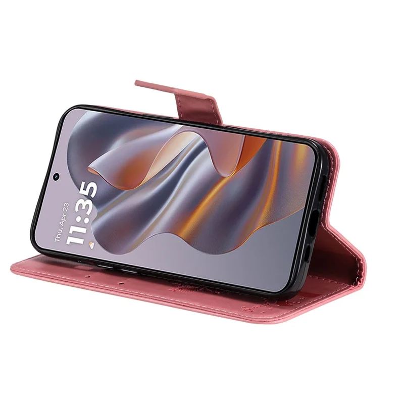 KT Impresión de Flores Series-3 Para Motorola Moto G55 5G Case Cat Tree Pattern Flip Cuero Tapa Del Teléfono - Rosa