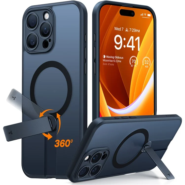 TORRAS Pstand Spin Series For iPhone 16 Pro Max Case Compatible with MagSafe Rotating Kickstand TPU+PC Phone Cover - Negro