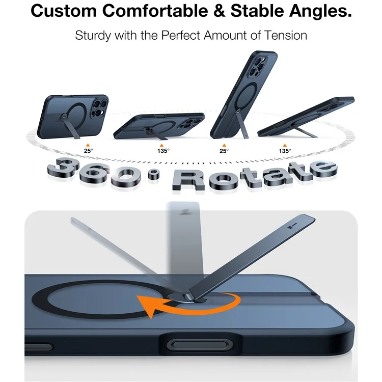 TORRAS Pstand Spin Series For iPhone 16 Pro Max Case Compatible with MagSafe Rotating Kickstand TPU+PC Phone Cover - Negro