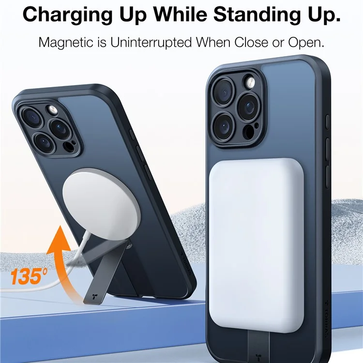 TORRAS Pstand Spin Series For iPhone 16 Pro Max Case Compatible with MagSafe Rotating Kickstand TPU+PC Phone Cover - Negro