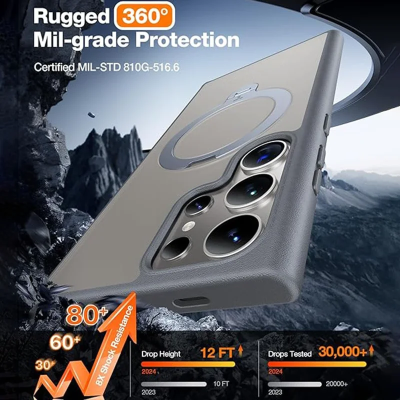 TORRAS Ostand Q3 Spin-serie til Samsung Galaxy S24 Ultra hylster med magnetisk stander i PC + TPU - Grå