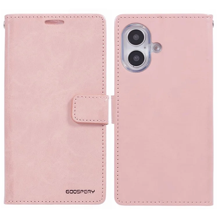 MERCURY GOOSPERY Blue Moon For iPhone 16 Case Stand Full Protection Leather Phone Cover - Pink