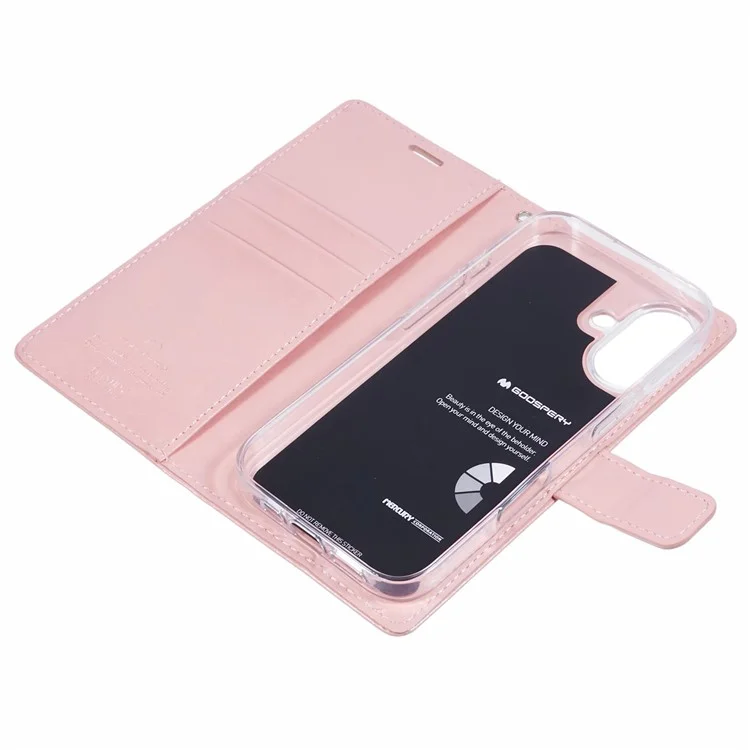 MERCURY GOOSPERY Blue Moon For iPhone 16 Case Stand Full Protection Leather Phone Cover - Pink