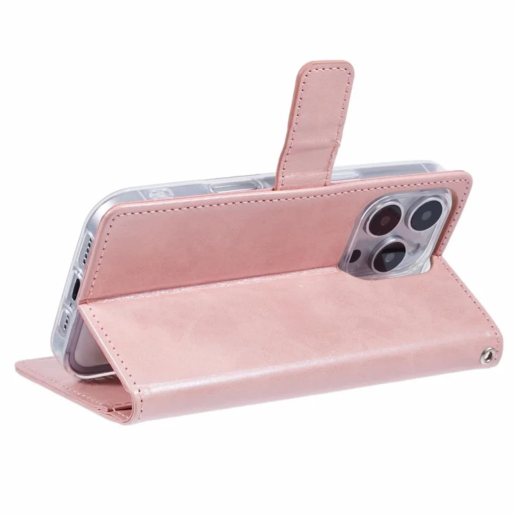 Mercury Goospery Blue Moon Para Iphone 16 Pro Case Stand Protección Completa Cubierta de Teléfono de Cuero - Rosa